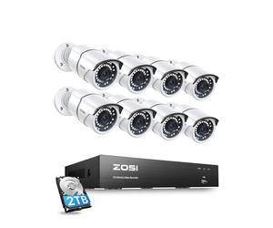 ZOSI 8CH H.265+ 5MP PoE Kit Caméra Surveillance avec 8X Caméra IP PoE Extérieur IP66 Alerte Instantanée Vision Nocturne 36 m, Disque Dur de 2TB et App Gratuite pour Accès à Distance Facile