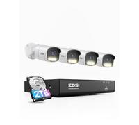 ZOSI AuroraLux Kit Caméra Surveillance Extérieure PoE, 8CH 4K PoE NVR 2TB HDD, 4 Caméra Sécurité 5MP, Détection IA Grande Ouverture F1.0 Super Capteur 1/1,79", Vrai Vision Nocturne Couleur, C186A
