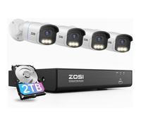 ZOSI AuroraLux Kit Caméra Surveillance Extérieure PoE, 8CH 4K PoE NVR 2TB HDD, 4 Caméra Sécurité 5MP, Détection IA Grande Ouverture F1.0 Super Capteur 1/1,79", Vrai Vision Nocturne Couleur, C186A