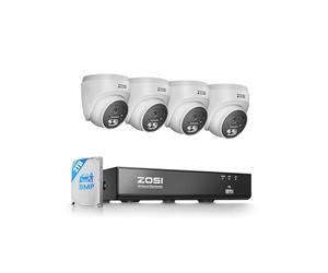 ZOSI C220 4K 8MP Kit Caméra de Surveillance Extérieure PoE, 2TB NVR 8CH Extensible à 16CH, Détection de Personne/Véhicule IA, Audio Bidirectionnel, Vision Nocturne 30 m, Enregistrement 24/7