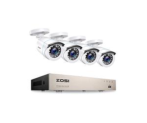 ZOSI H.265+ 8CH 5MP Lite DVR Enregistreur Vidéo Surveillance avec 4pcs 1980TVL Caméra de Surveillance Extérieure IP66, 24pcs LEDs IR Contrôle à Distance et Alerte Instantanée, sans Disque Dur