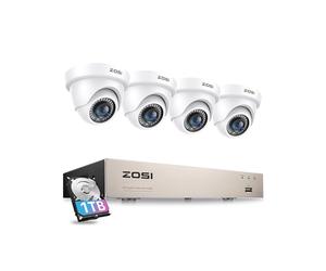 ZOSI H.265+ Kit Vidéo Surveillance avec 8CH H.265+ 5MP Lite DVR et Disque Dur 1 to, 4 Caméra de Surveillance Extérieure IP66, Détection de Mouvement et Alerte Instantanée Accès à Distance