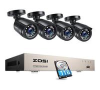 ZOSI Kit Caméra Surveillance Extérieure 2MP avec DVR 1To 8CH 5MP | Détection IA personne/véhicule, 2MP étanche IP66, DVR a 1To enregistrement 24/7, alertes push, vision nocturne 24m