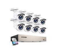 ZOSI Kit 8 Caméra Surveillance1080P Full HD, DVR 8 Canaux 2 to, Détection IA Personne/Véhicule, Vision Nocturne 24 m, Résistance IP66, Contrôle à Distance Enregistrement 24/7