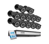 ZOSI Kit Caméra de Surveillance 1080p H.265+, 16CH DVR 2To, 12 Caméras de Sécurité IP66 Extérieur, Enregistrement 24/7, Détection IA Personne/Véhicule, Alerte Instantanée, Accès à Distance