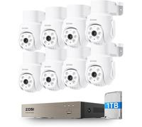 ZOSI Kit Caméra de Surveillance avec Fil, 8CH DVR 8X 2MP Caméra Extérieure Pan et Tilt Vue à 360°, Détection de Personne/Véhicule