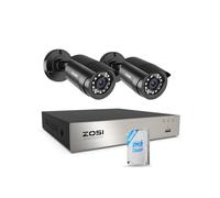 ZOSI Kit caméra de surveillance extérieure 1080p 8CH 500 Go DVR et 2 caméras de sécurité vidéo extérieures 1080P câblées Détection de personnes et de véhicule, détection de mouvement