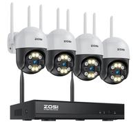 ZOSI Kit Caméra de Surveillance WiFi Extérieur 3MP, 4 Caméras IP Dôme PT 355°/140°, Audio Bidirectionnel, Détection de Personnes, Vision Nocturne Couleur, Alarme Lumière, sans Disque Dur
