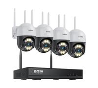 ZOSI Kit Caméra de Surveillance WiFi Extérieur 3MP, 4 Caméras IP Dôme PT 355°/140°, Audio Bidirectionnel, Détection de Personnes, Vision Nocturne Couleur, Alarme Lumière, sans Disque Dur