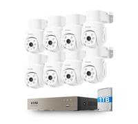 ZOSI Kit Caméra Surveillance Extérieure PTZ 360° IP66 2MP DVR 8 CH 1TB | Pan et Tilt Vue à 360°, Détection de Personne/Véhicule, Vision Nocturne 20m et Enregistrement 24/7