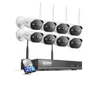 ZOSI Kit Caméras de Surveillance WiFi6, Plug-in Caméra IP Extérieure 3MP avec NVR 8CH 2K 2TB HDD, Alarme Sirène et Projecteur Vision Nocturne Couleur Détection de Personne, Audio Bidirectionnel