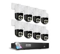 ZOSI Kit de caméra de surveillance PoE 5 MP, 8 CH 4K NVR avec disque dur 2 To, 8 caméras IP Pan/Tilt PoE 5 MP, détection de personnes/véhicule, suivi automatique C296