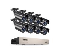 ZOSI Kit de Sécurité Extérieur H.265+ avec 8 Caméras 1080P, Étanche IP66, Vision Nocturne 80 m, Détection Intelligente Personne/Véhicule, Alertes Instantanées, DVR 5MP Lite (Disque Dur Non Inclus)