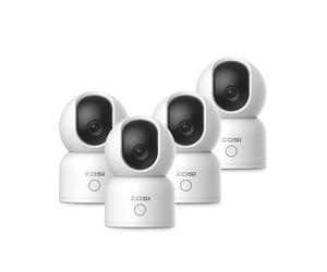 ZOSI Lot de 4 caméras de Surveillance orientables à 360° pour intérieur, 2,4 GHz/5 GHz WiFi pour bébé, détection de Personnes, Suivi Automatique, Appel à Une Touche