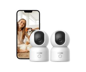 ZOSI Pack 2 C518 H.265+ 2K Caméra Surveillance WiFi Intérieure 2,4G / 5G | Pan 355° et Tilt 108°, Détection et Suivi de Personne, Appel en Un Clic, Audio Bidirectionnel, Stockage Local ou sur Cloud