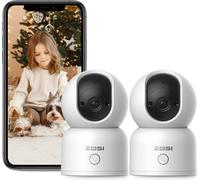 ZOSI Lot de 2 Caméra Surveillance Intérieure WiFi 3MP 2,4G/5Ghz, PT Caméra IP Vue à 360°, Détection et Suivi de Personne, Appel en Un Clic et Audio Bidirectionnel, Stockage Local/Cloud, C518
