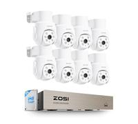 ZOSI PTZ 360°Kit Caméra Surveillance Filaire Dôme Extérieure 8CH 5MP DVR | Détection Humaine/Véhicule, Vision Nocturne 20m, 1TB HDD Enregistrement 24/7 & Alerte Instantanée, Blanc
