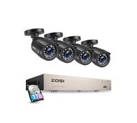 ZOSI Système de caméra de vidéosurveillance HD 8 canaux Système de vidéosurveillance DVR 1080N avec système de vidéosurveillance 4 x 1080p (Vision Nocturne de 2,0 mégapixels et 20 m) Noir