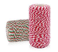 ZOSIGN 2 Pièces Ficelle Coton Noël, 2mm 100M Corde Vert et Rouge et Blanc en Coton, Ficelle de Coton pour Emballage Cadeau de Noël, Pâtisserie, Cuisine, Bricolages et Décoration