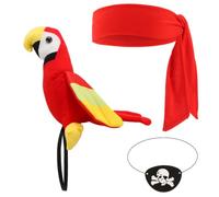 ZOSIGN 3 Pièces Accessoires de Costume Pirate, Pirate Cosplay Accessoires avec Bandana, Cache-œil et Perroquet en Peluche, Déguisement Pirates pour Halloween, Carnaval, Festival et Soirée à Thème
