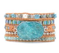 ZOSOJONA Bracelet bohème fait à la main en pierres naturelles turquoises avec perles de cristal, 34 inch, Cuir, Turquoise