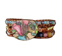 ZOSOJONA Starto Bracelet bohème en jaspe naturel avec perles, ll, Agate, turquoise africaine, pierre impériale, opale verte, cristal, jaspe, cuir véritable, alliage, acier inoxydable, Agate