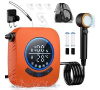 Zosudull Douche de camping, 8000 mAh, portable, rechargeable, avec pompe et affichage de la température, douche de camping portable avec tampons filtrants et cartouches