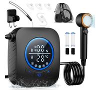 Zosudull Douche de camping - 8000 mAh - Rechargeable - Portable - Avec pompe et affichage de la température - Douche de camping portable avec coussinets filtrants et cartouches - Étanchéité IPX8