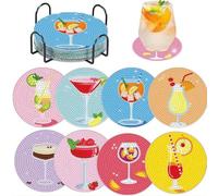 Zosutetoxo Dessous de Peinture Diamant, Kit de Dessous de Verre d'Art en Diamant pour Cocktails DIY, Set de 8 Pièces avec Support, Kit Créatif pour Adultes, Dessous de Verre pour Déco Maison