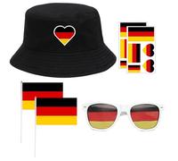 Zosutetoxo Set de 6 Articles de Supporter Allemagne, Accessoires Coupe du Monde avec Casquette Lunettes Drapeaux et Autocollants Visage, Tenue Idéale pour Retransmission Publique et Fête de Football