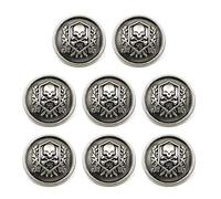 ZoTuoART Bouton en métal gravé Motif crâne et os croisés, Bouton Rond pour Couture DIY, Bouton de Remplacement Fait Main pour Manteau, Costume et Coupe-Vent, Argent 25mm/1''-8Pcs