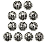 ZoTuoART Bouton en métal gravé Motif crâne et os croisés, Bouton Ronde pour Couture DIY, Bouton de Remplacement Fait Main pour Manteau, Costume et Coupe-Vent, Argent 15mm/0.6''-12Pcs