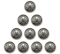 ZoTuoART Bouton en métal gravé motif crâne et os croisés, bouton Ronde pour couture DIY, bouton de remplacement fait main pour manteau, costume et coupe-vent, Argent 23mm/0.9''-10pcs