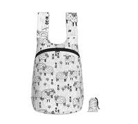 Zouey Sac à dos pliable en polyester, portable et réutilisable, idéal pour les voyages et le shopping. Fermeture éclair. Motif moutons gris et blancs.