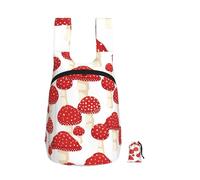 Zouey Sac à dos pliable en polyester, portable et réutilisable, idéal pour les voyages et le shopping. Fermeture éclair. Motif amanite tue-mouches et champignons rouges.