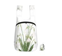 Zouey Sac à dos pliable en polyester, portable et réutilisable, idéal pour les voyages et le shopping. Fermeture éclair. Motif aquarelle botanique de perce-neige blanc.