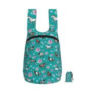 Zouey Sac à dos pliable en polyester, portable et réutilisable, idéal pour les voyages et le shopping. Fermeture éclair, motif chevaux et imprimé floral pour chambre de petite fille.
