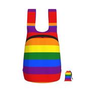 Zouey Sac à dos pliable en polyester, portable et réutilisable, idéal pour les voyages et le shopping. Fermeture éclair. Drapeau arc-en-ciel LGBT.