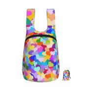 Zouey Sac à dos pliable en polyester, portable et réutilisable, idéal pour les voyages et le shopping. Fermeture éclair, motif confettis cœur arc-en-ciel.