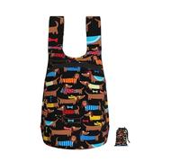 Zouey Sac à dos pliable en polyester, portable, idéal pour les voyages et le shopping, avec fermeture éclair et imprimé « J'aime mes teckels ».