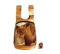 Zouey Sac à dos pliable en polyester, portable, idéal pour les voyages et le shopping, avec fermetures éclair et motif lion et lionne d'Afrique.