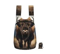 Zouey Sac à dos pliable en polyester, portable, idéal pour les voyages et le shopping, avec fermetures éclair, motif bison d'Amérique du Nord