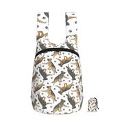 Zouey Sac à dos pliable en polyester, portable, idéal pour les voyages et le shopping, avec fermetures éclair et motifs de bergers allemands au trot et empreintes de pattes.