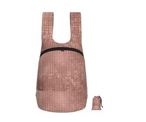Zouey Sac à dos pliable en polyester, portable, idéal pour les voyages et le shopping, avec fermetures éclair et une magnifique finition or rose moderne.
