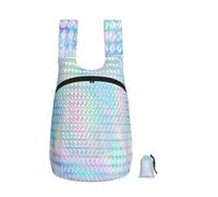 Zouey Sac à dos pliable en polyester, portable, idéal pour les voyages et le shopping. Fermeture éclair, motif hologramme arc-en-ciel coloré.