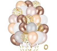 60 ballons Beige Blanc, ballons confettis d'or, abricot crème blanc nude or ballons, ballons de mariage set avec 1 rouleau de ruban doré, Pour mariage,Baby shower,Fête de fin d'année