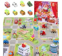 Zounin Calendrier de l'Avent Enfant 2025, Calendrier Voiture Jouet Enfant avec Tapis De Jeu,Jouets Voitures Garçon, 24 Jours Calendriers Noel avec 24 Jouets, Convient aux Enfants âgés 3 à 12 ans