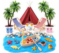 Zouonou Lot de 21 micro paysage de plage miniature | Avec chaise longue, tente A, petit palmier et voilier, pour jardin zen, cadeau d'argent et décoration d'été