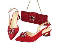 ZouoYYii Ensemble de sandales et sac assorti pour femme - Bout pointu - Talons fins pour mariage et fête d'été, Rouge, 40.5 EU