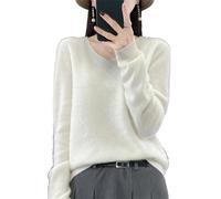 ZouoYYii Pull à col en V en laine mérinos pour femme - Manches longues - Automne Hiver, blanc, M